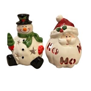 Holiday Snowman Ceramic Tealight Candle Holder Tabletop Decor Christmas Cutouts